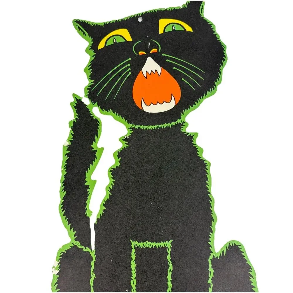Vintage BEISTLE Halloween Yowling Hissing BLACK CAT Die Cut Double Sided 23”